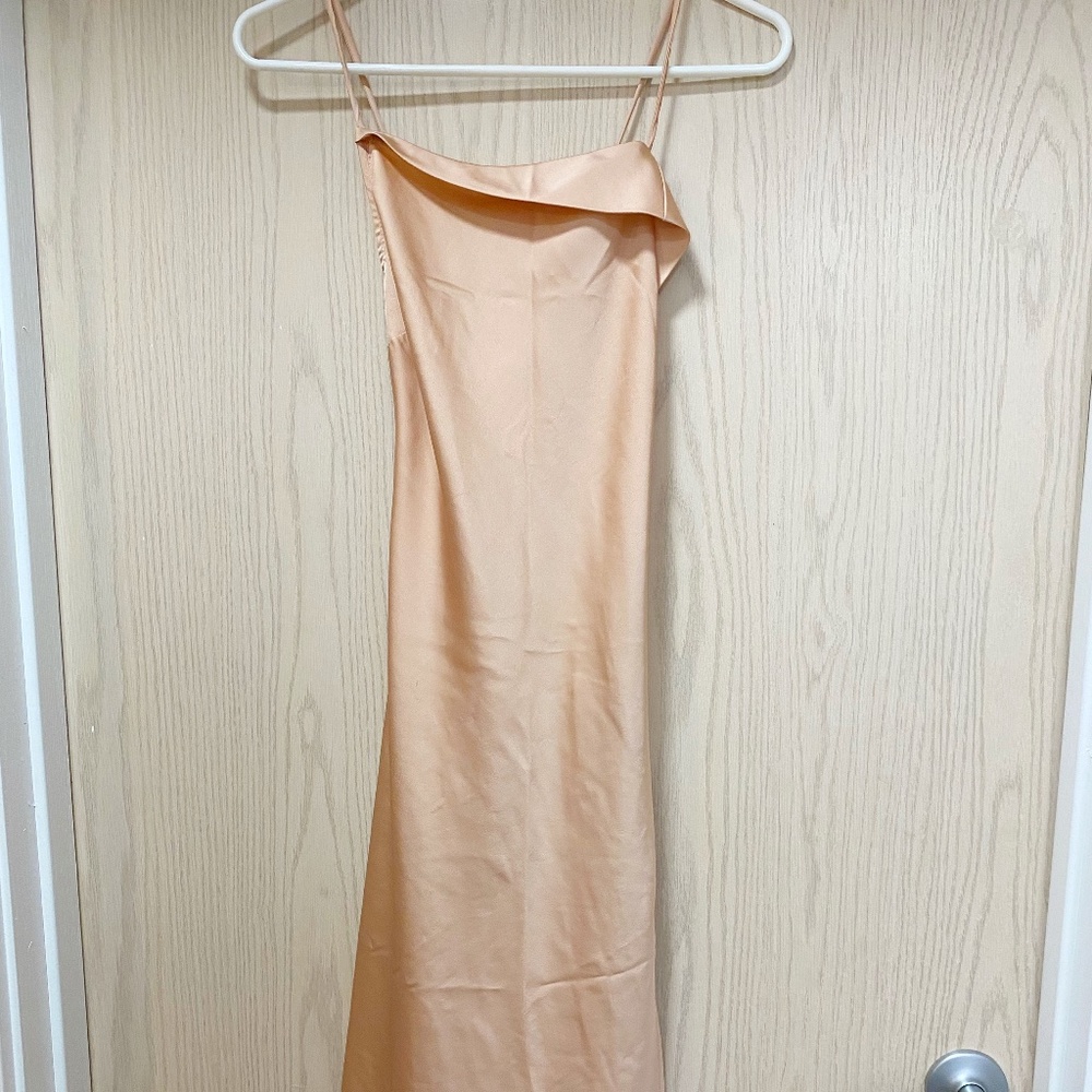 ASTR size XS  Beige Strapless satin silk dress .